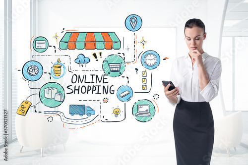 Woman with smartphone, online shopping