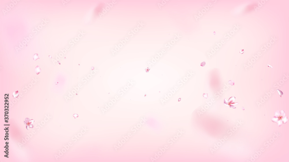 Nice Sakura Blossom Isolated Vector. Tender Showering 3d Petals Wedding Texture. Japanese Gradient Flowers Wallpaper. Valentine, Mother's Day Realistic Nice Sakura Blossom Isolated on Rose