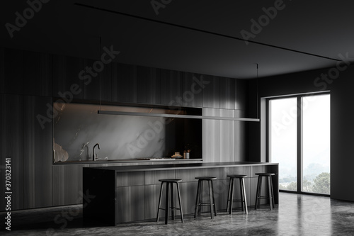 Dark wooden and marble kitchen corner with bar © ImageFlow