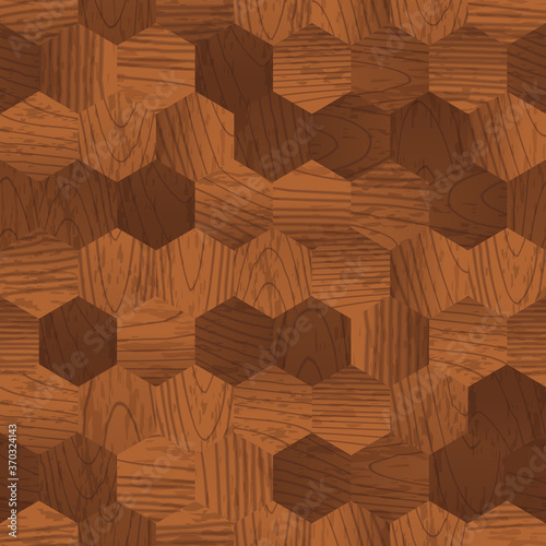 Vector seamless pattern with wooden polygon planks. Old wood texture hexagon parquet background