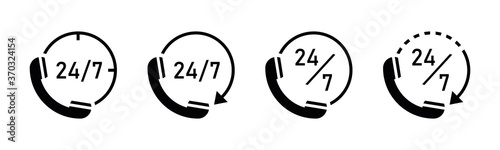 Set 24/7 Phone Support vector Icons. Call Center Support Icon isolated on white background.