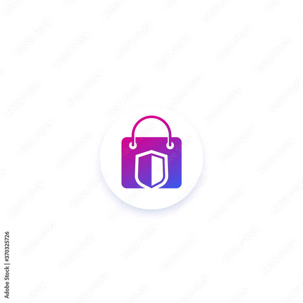 safe shopping icon with bag, vector
