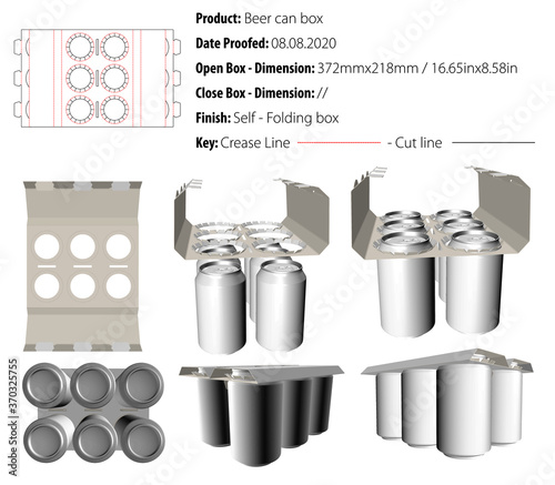 Beer can box packaging design template selflock die cut - vector