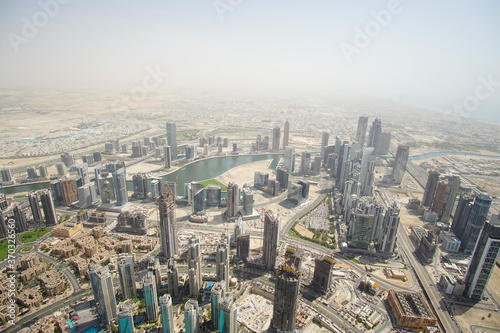 Tall buildings in the future city, Dubai. The picture from a hight