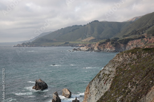 Spectacular view of Big Sur Coastline seen from Pacific Coast Highway one around Bixby Creek Bridge, in California.