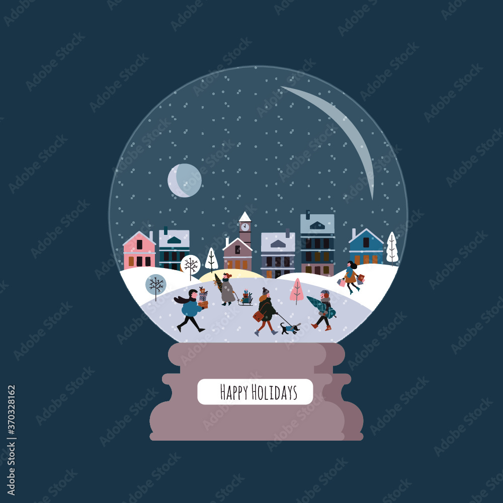 Obraz premium Christmas winter magic ball. Christmas town and people activities