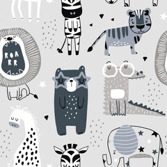 Crédence de cuisine Éléphant patrons Animaux jungle scandinaves motif bébé  © solodkayamari