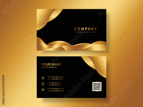 Luxury Business card template design with golden wavy shape.