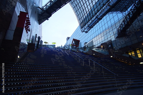 stairs in Kyoto station, transportation hub in Kyoto. Modern style architecture of Kyoto, main hall