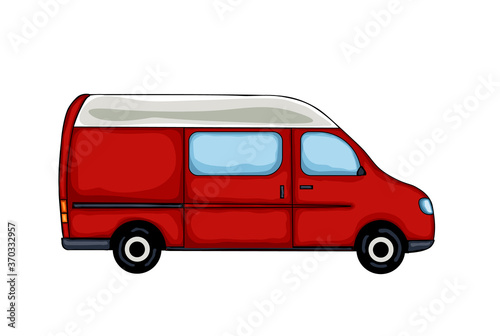 Dark red hand drawn van, isolated on white background. Vector Illustration. 