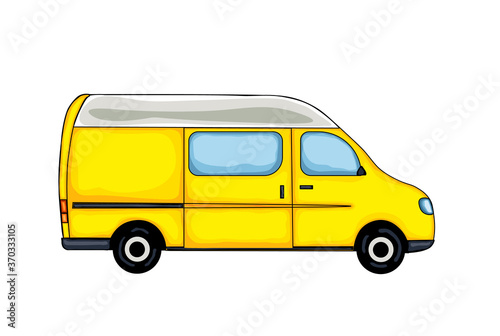 Light yellow hand drawn van, isolated on white background. Vector Illustration.