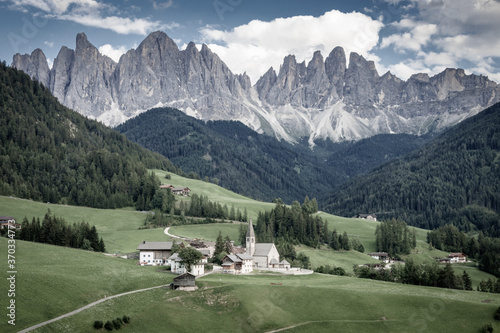 Panorama of Santa Maddalena village and Church.