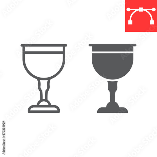 Jewish goblet line and glyph icon, rosh hashanah and Jewish cup, chalice sign vector graphics, editable stroke linear icon, eps 10.