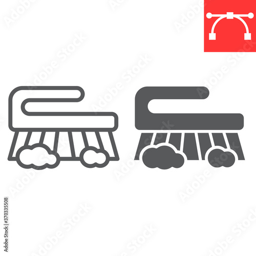 Hand scrubbing brush line and glyph icon, hygiene and disinfection, cleaning brush sign vector graphics, editable stroke linear icon, eps 10.