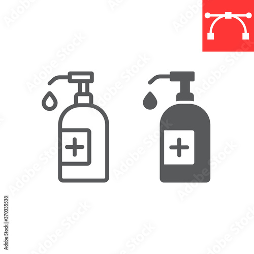 Hand sanitizer line and glyph icon, hygiene and disinfection, hand soap sign vector graphics, editable stroke linear icon, eps 10.