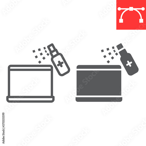 Disinfection laptop line and glyph icon, hygiene and disinfection, cleaning laptop sign vector graphics, editable stroke linear icon, eps 10.