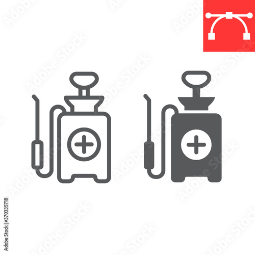 Disinfection pressure sprayer line and glyph icon, hygiene and disinfection, disinfectant canister sign vector graphics, editable stroke linear icon, eps 10.