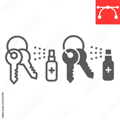 Disinfection keys line and glyph icon, hygiene and disinfection, cleaning keys sign vector graphics, editable stroke linear icon, eps 10.