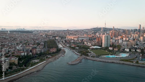 ISTANBUL, TURKEY, AUGUST 5, 2020: Aerial view from Moda Yogurtcu Park and Kiziltoprak, neighborhoods of Kadikoy, a large, populous, and cosmopolitan district in the Asian side of Istanbul, Turkey. photo