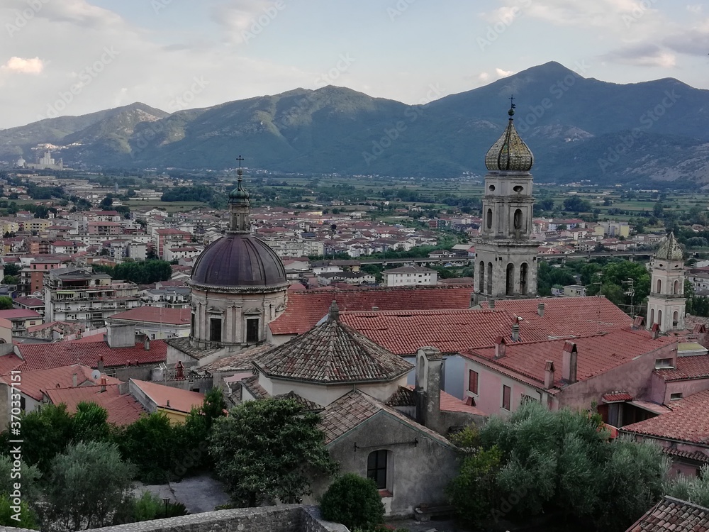 Obraz premium Venafro, Italy - August 7, 2020: panorama of the city of Venafro in the province of Isernia from the top of the Pandone castle