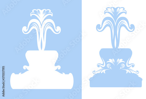 antique style fountain with water spray monochrome vector outline set