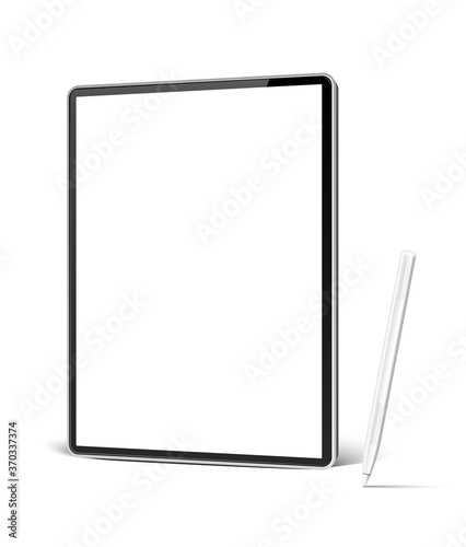 Vector realistic tablet with stylus pen mockup photo