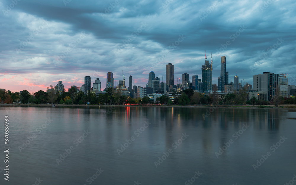 Moody Melbourne sunset at Albert Park Lake