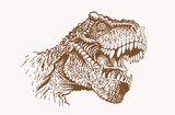 Vector vintage portrait of tyranosaurus , sepia background, graphical dinosaur