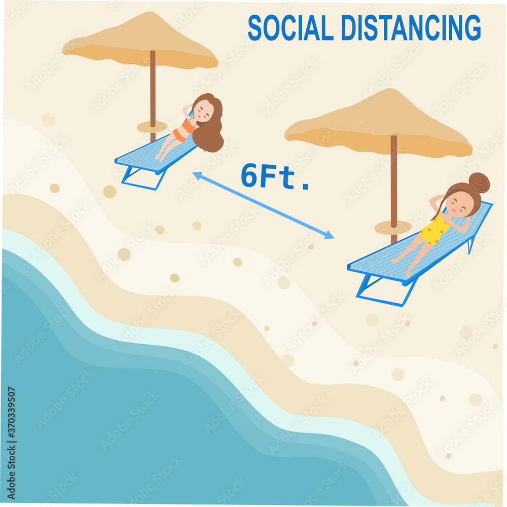 Social distancing at beach for safe from coronavirus.