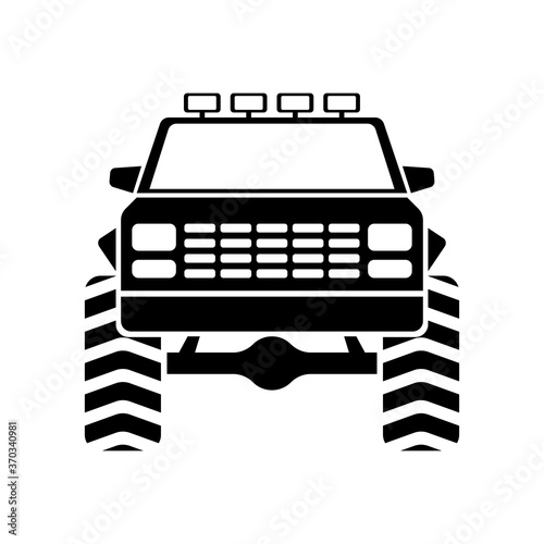 SUV icon. Front view. Black silhouette. Off-road vehicle. Vector flat graphic illustration. The isolated object on a white background. Isolate.
