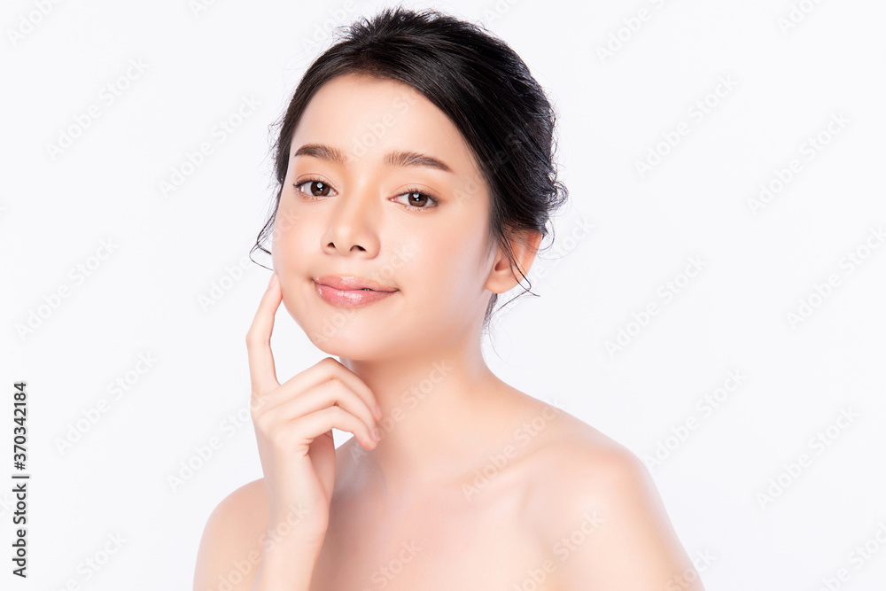 Beautiful Young asian Woman with Clean Fresh Skin, on white background, Face care, Facial treatment, Cosmetology, beauty and spa, Asian women portrait Beautiful Young asian Woman with Clean Fresh Skin, on white background, Face care, Facial treatment, Cosmetology, beauty and spa, Asian women portrait