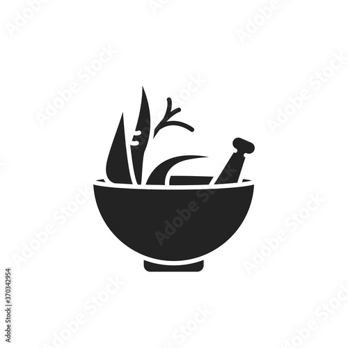 Ashwagandha bowl dry root medicinal herb glyph black icon. Alternative medicine from asia. Sign for web page, mobile app, button, logo