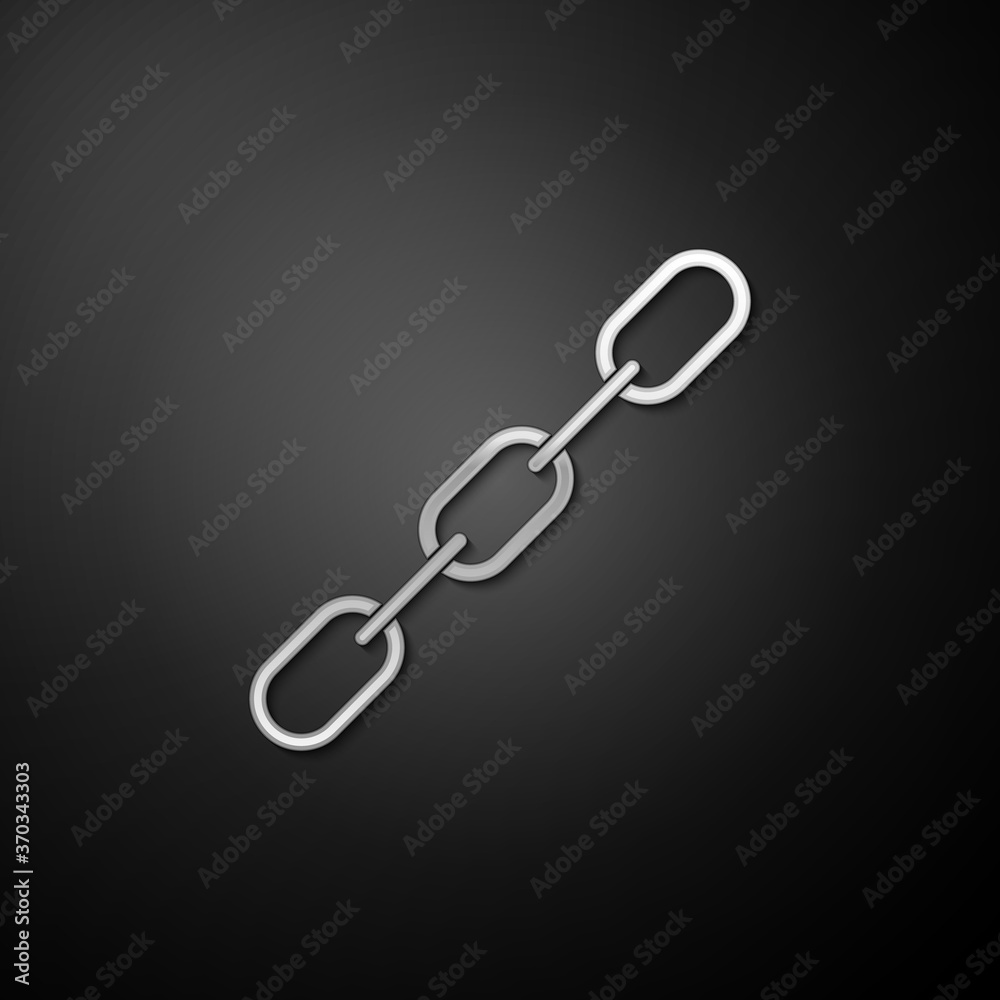 Silver Chain link icon isolated on black background. Link single. Long shadow style. Vector. Silver Chain link icon isolated on black background. Link single. Long shadow style. Vector.