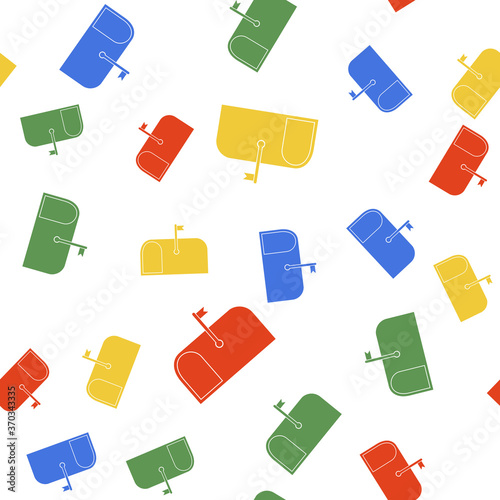 Color Mail box icon isolated seamless pattern on white background. Mailbox icon. Mail postbox on pole with flag. Vector.
