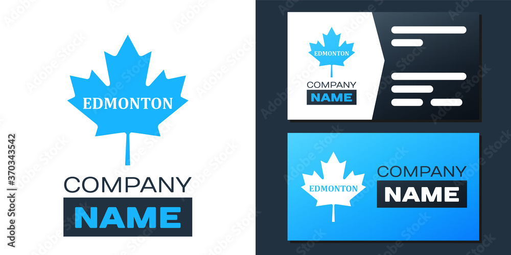 Logotype Canadian maple leaf with city name Edmonton icon isolated on white background. Logo design template element. Vector.