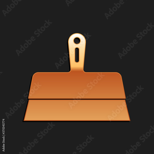 Gold Putty knife icon isolated on black background. Spatula repair tool. Spackling or paint instruments. Long shadow style. Vector.