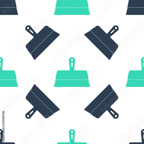 Green Putty knife icon isolated seamless pattern on white background. Spatula repair tool. Spackling or paint instruments. Vector.