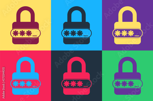 Pop art Password protection and safety access icon isolated on color background. Lock icon. Security, safety, protection, privacy concept. Vector.