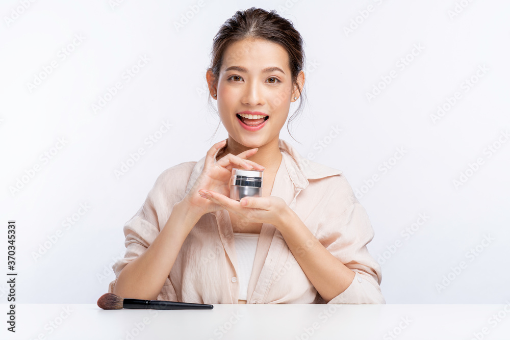 Beauty face young asian woman with Clean Fresh Skin. Face care, Facial treatment, Cosmetology, beauty and healthy skin and cosmetic concept, woman beauty skin isolated on white background Beauty face young asian woman with Clean Fresh Skin. Face care, Facial treatment, Cosmetology, beauty and healthy skin and cosmetic concept, woman beauty skin isolated on white background
