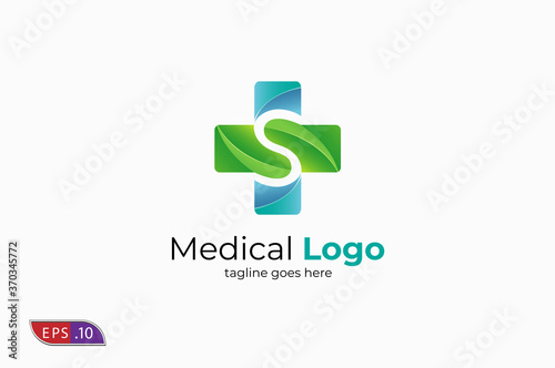 initial letter S for medical logo, S from negative space off cross symbol, vector illustration