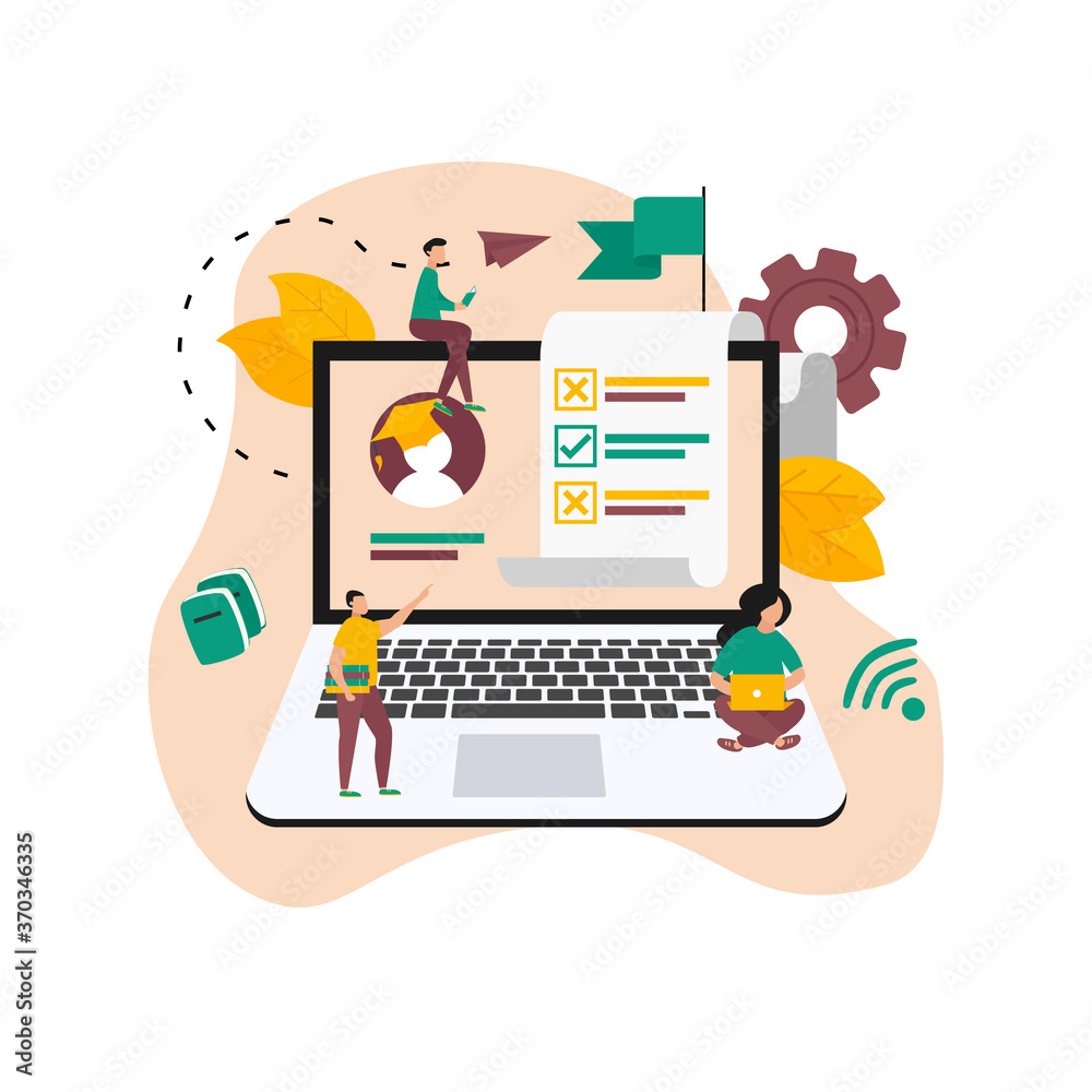 Online exam or testing in school or university. Modern gadget with checklist choosing answer form. Online education concept Online exam or testing in school or university. Modern gadget with checklist choosing answer form. Online education concept