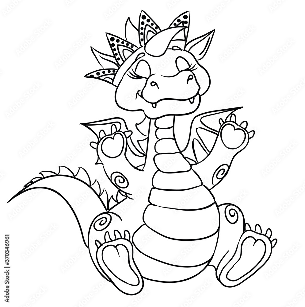 Dragon king in the crown sits. Outlined for coloring book เวกเตอร์สต็อก ...
