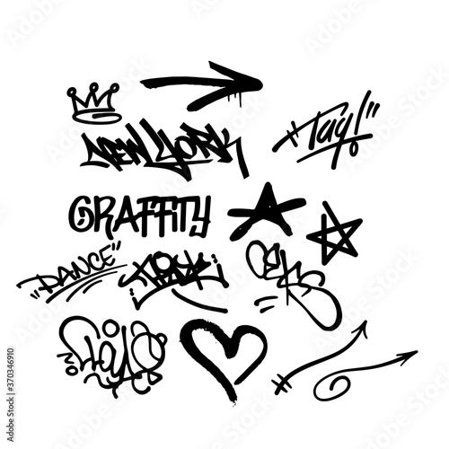 black graffity elements in vector isolated on white background. Tags, spray, graffity, photo