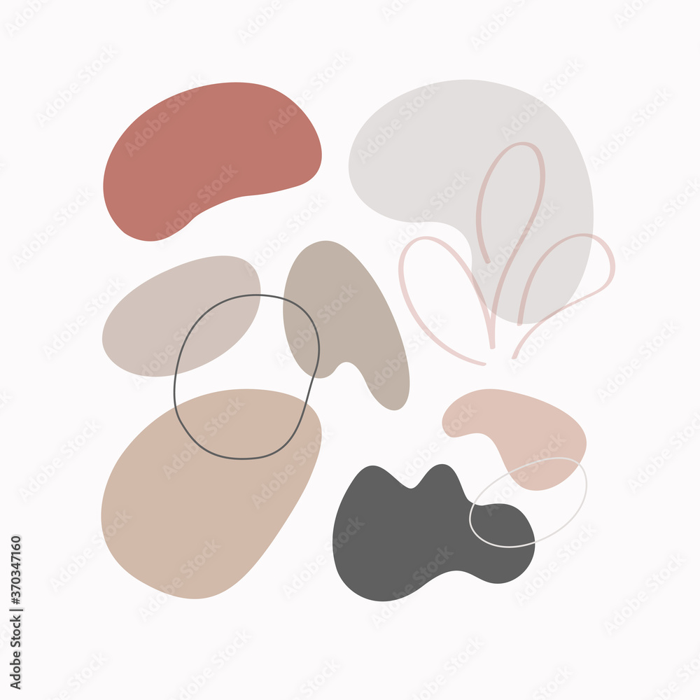 Vector set of abstract geometric shapes in flat style on a white background. Trendy organic and minimalistic design for banner, cover, wallpaper, stories background decoration. EPS 10