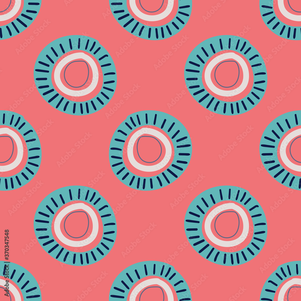 Cartoon polka dot abstract geometric seamless pattern. Geo tile background. Fantasy infinity wrapping paper with different shapes. Creative texture. Vector illustration. Cartoon polka dot abstract geometric seamless pattern. Geo tile background. Fantasy infinity wrapping paper with different shapes. Creative texture. Vector illustration.
