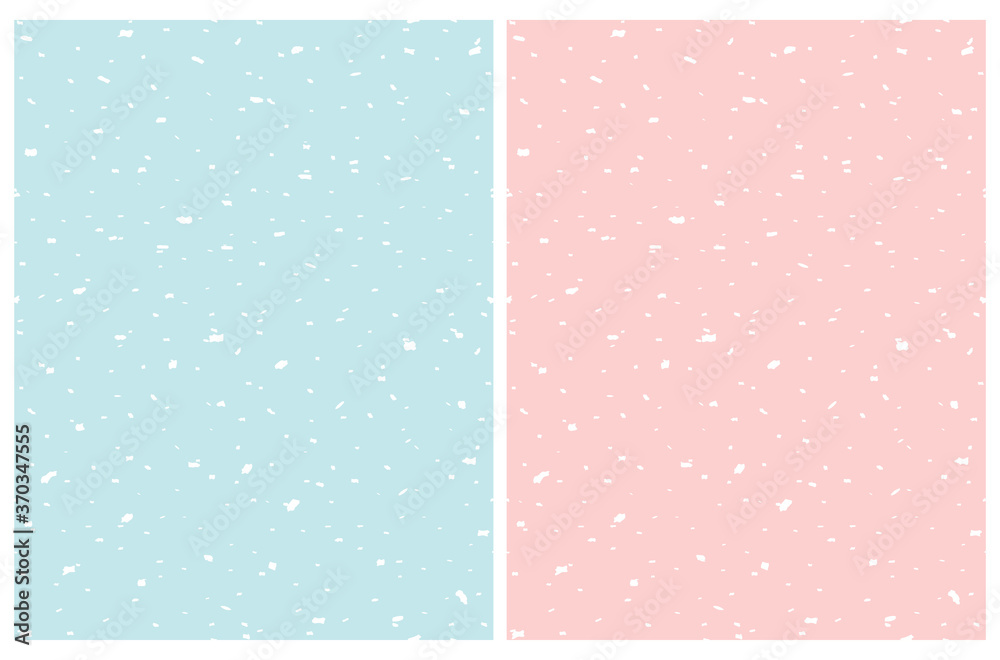 Cute Abstract Spots Seamless Vector Pattern. White Irregular Brush Daubs Isolated on a Light Pink and Pastel Blue Backgrounds. Funny Infantile Style Geometric Prints.