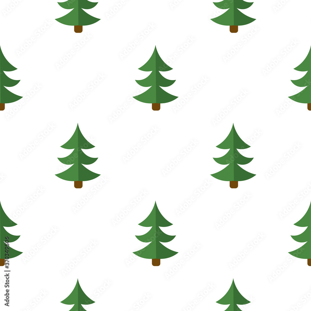Cute cartoon spruce tree. Coniferous forest seamless pattern. Winter woodland background. Vector illustration.  