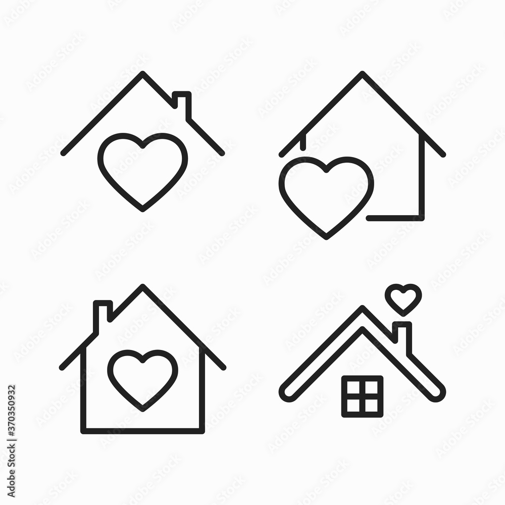 Home shape vector line style icon with heart designed as a "safe family ...