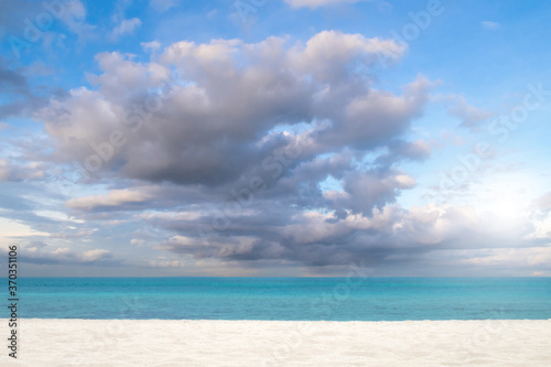 sandy tropical beach with blue sky