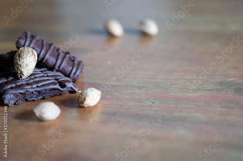 chocolate buscuit on wooden table photo